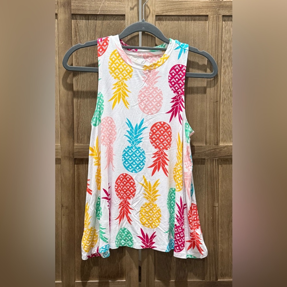 Girl's Wonder Nation White Tank with Multicolor Pineapple Print